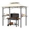 Multi-functional Outdoor Double-Tiered Grill Gazebo Canopy with 2 Side Shelves and 7 Hooks